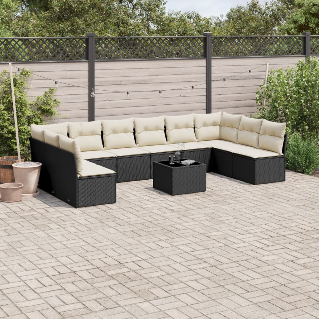 vidaXL Set canapele de grădină cu perne, 11 piese, negru, poliratan vidaXL Set canapele de grădină cu perne, 11 piese, negru, poliratan