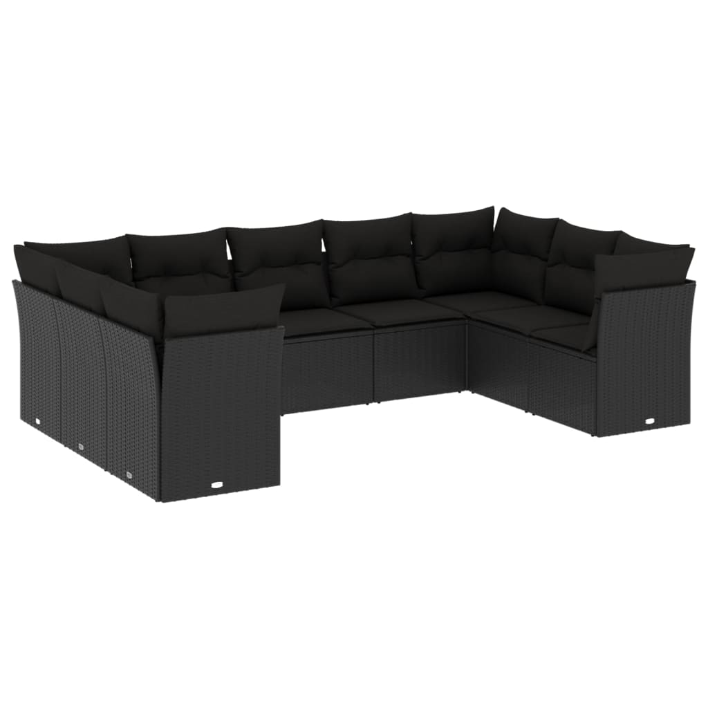 vidaXL Set mobilier de grădină cu perne, 9 piese, negru, poliratan vidaXL Set mobilier de grădină cu perne, 9 piese, negru, poliratan