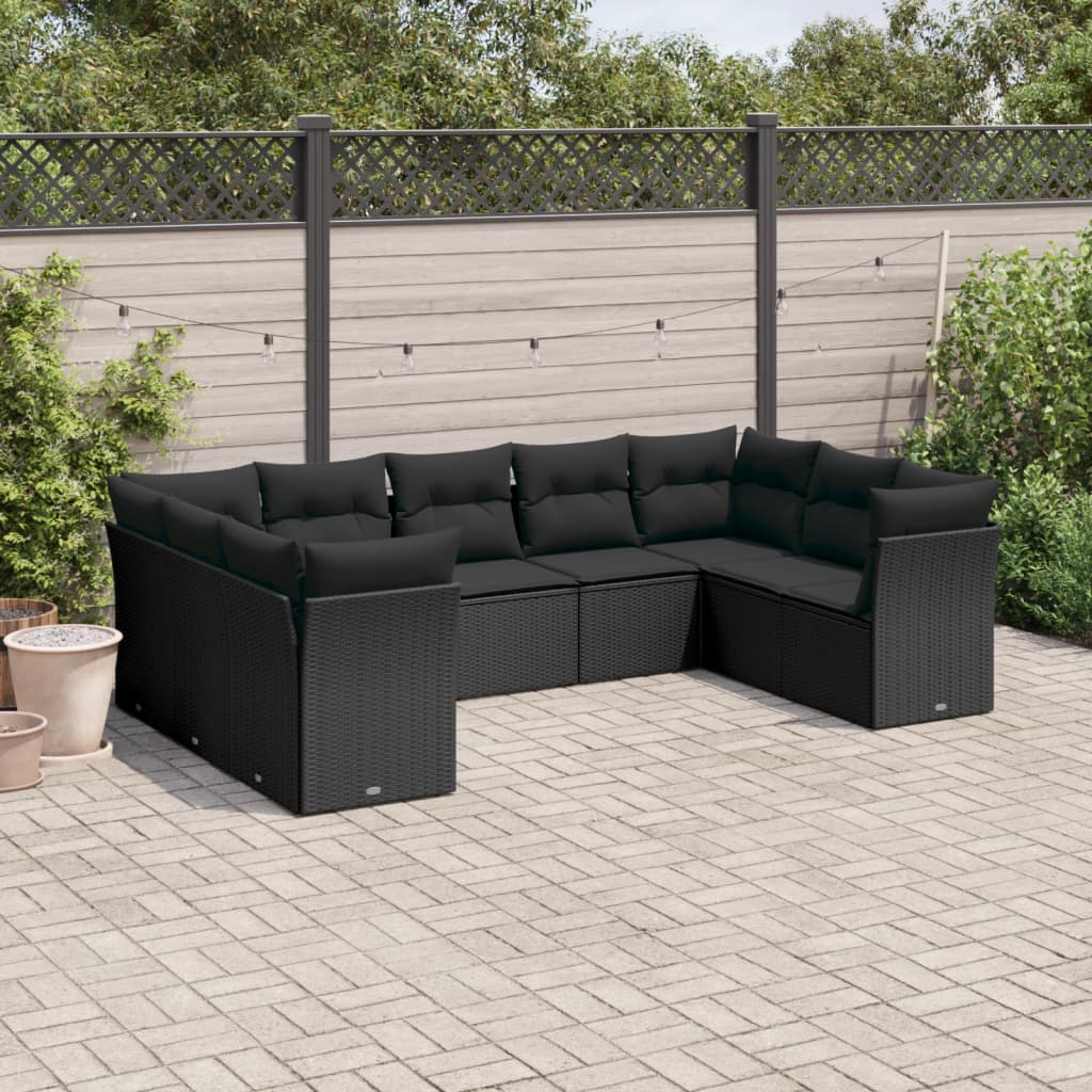 vidaXL Set mobilier de grădină cu perne, 9 piese, negru, poliratan vidaXL Set mobilier de grădină cu perne, 9 piese, negru, poliratan