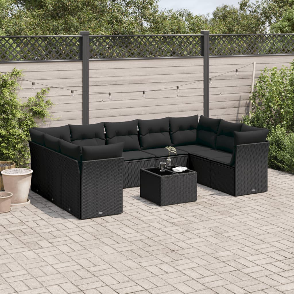vidaXL Set canapele de grădină cu perne, 10 piese, negru, poliratan vidaXL Set canapele de grădină cu perne, 10 piese, negru, poliratan