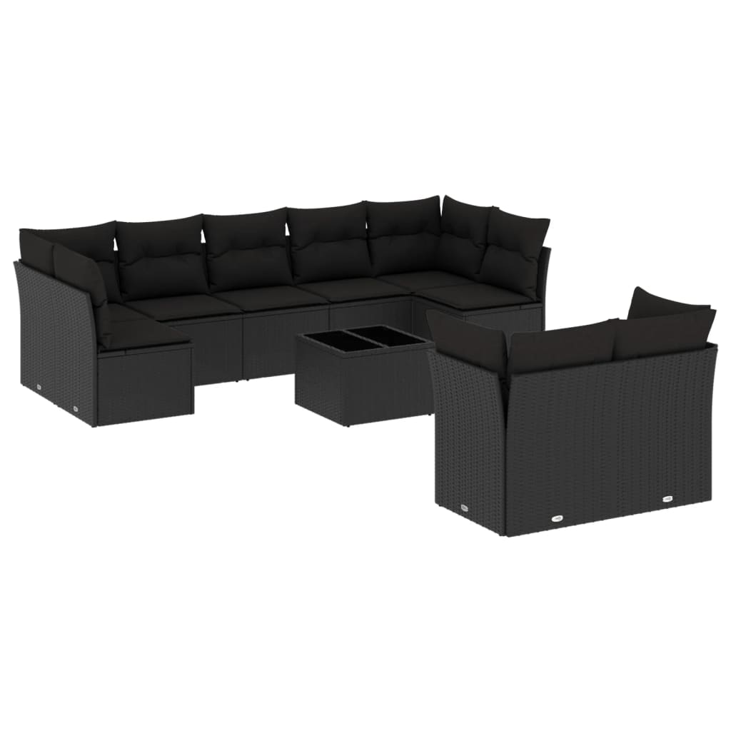 vidaXL Set canapele de grădină cu perne, 10 piese, negru, poliratan vidaXL Set canapele de grădină cu perne, 10 piese, negru, poliratan