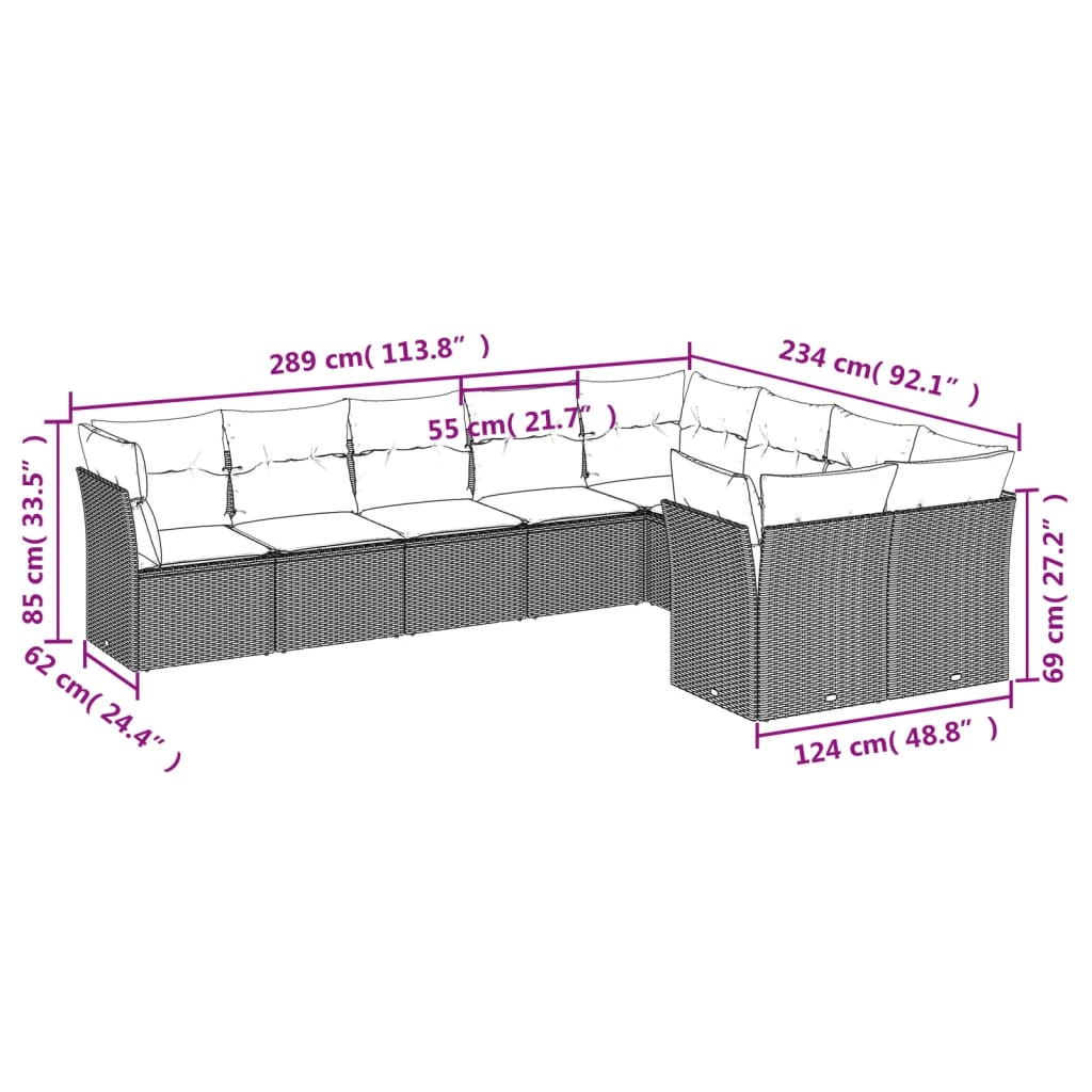vidaXL Set mobilier de grădină cu perne, 9 piese, negru, poliratan vidaXL Set mobilier de grădină cu perne, 9 piese, negru, poliratan
