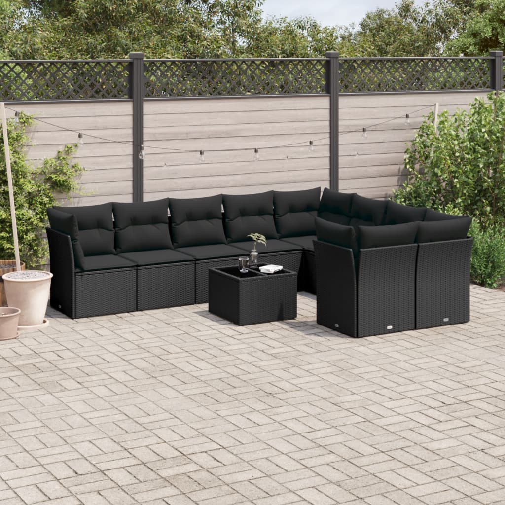 vidaXL Set canapele de grădină cu perne, 10 piese, negru, poliratan vidaXL Set canapele de grădină cu perne, 10 piese, negru, poliratan