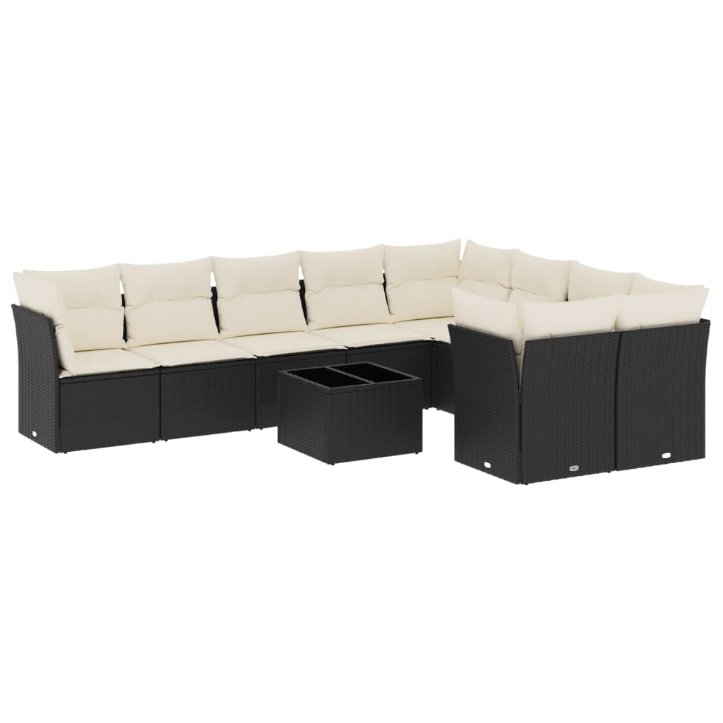 vidaXL Set canapele de grădină cu perne, 10 piese, negru, poliratan