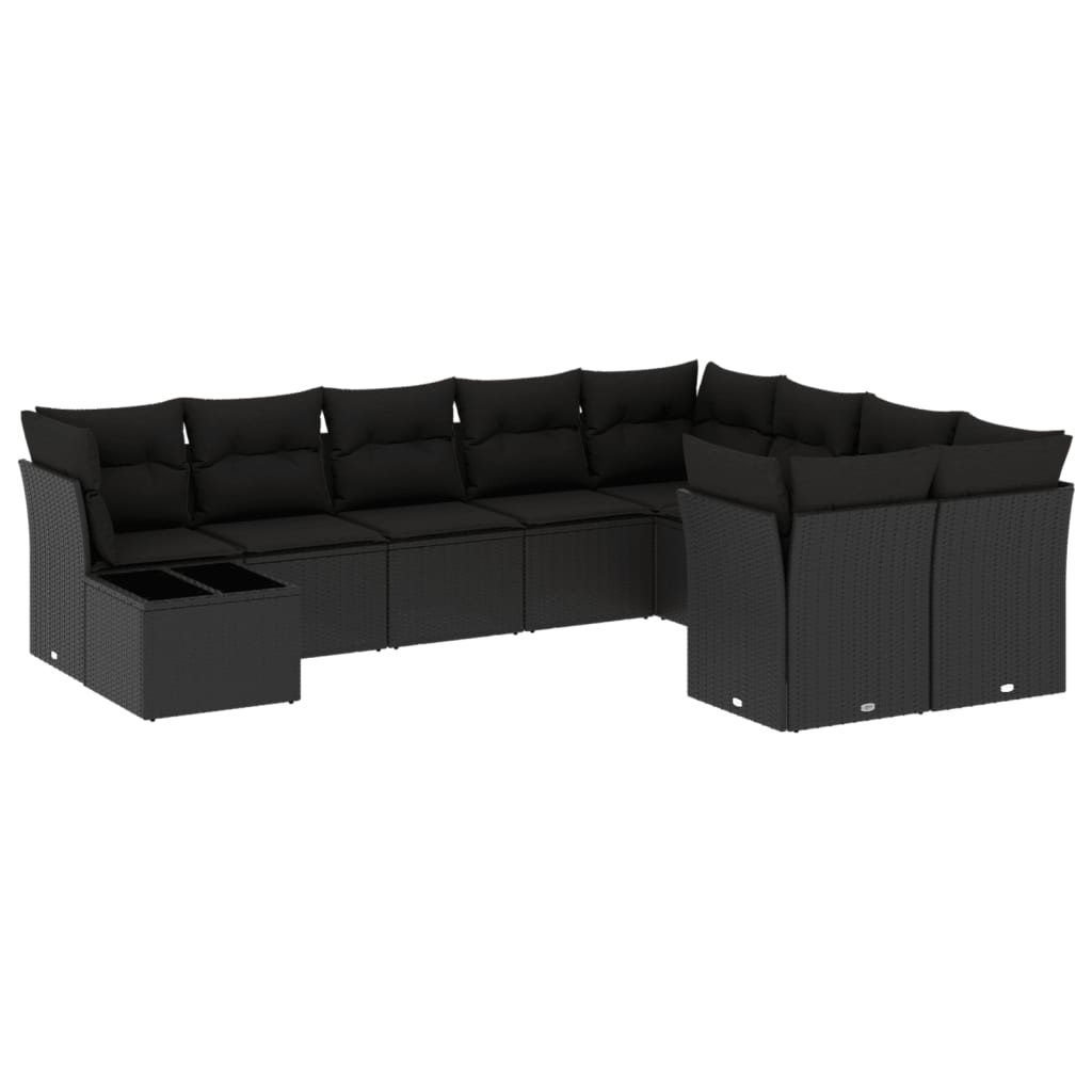 vidaXL Set canapele de grădină cu perne, 10 piese, negru, poliratan