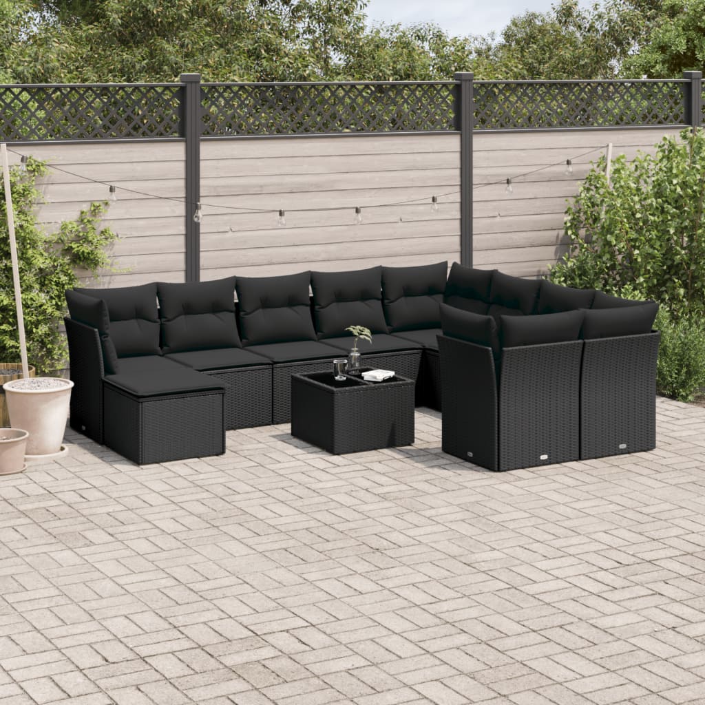 vidaXL Set canapele de grădină cu perne, 10 piese, negru, poliratan