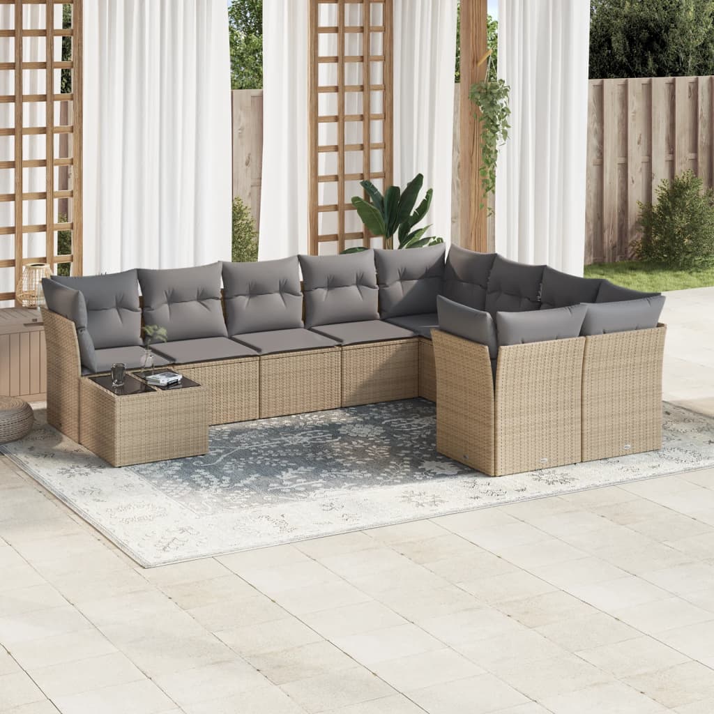 vidaXL Set canapele de grădină cu perne, 10 piese, bej, poliratan