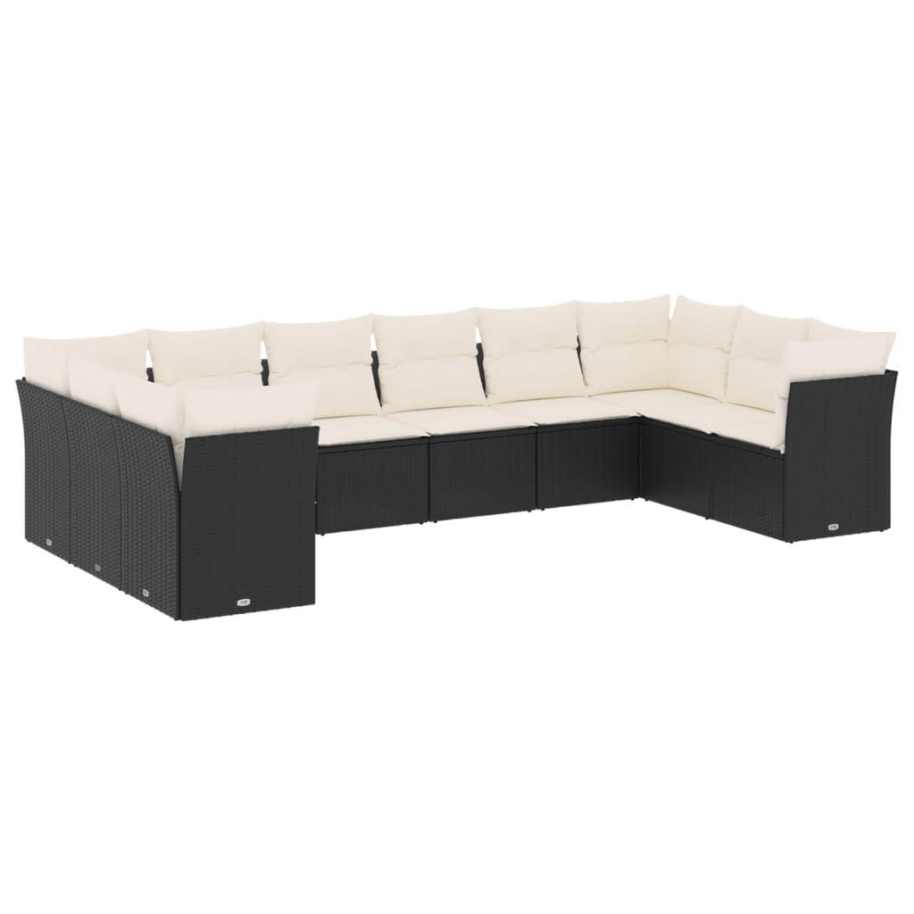 vidaXL Set canapele de grădină cu perne, 10 piese, negru, poliratan vidaXL Set canapele de grădină cu perne, 10 piese, negru, poliratan
