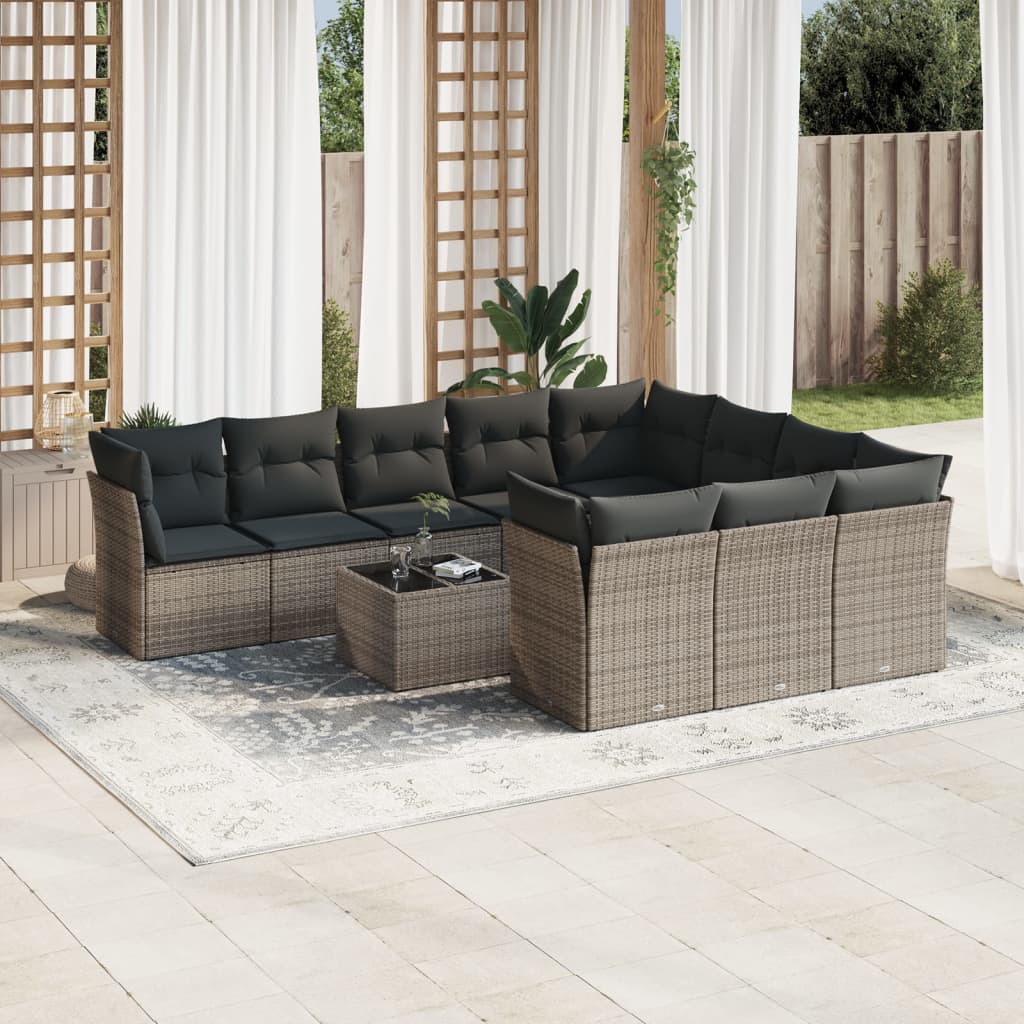 vidaXL Set canapele de grădină cu perne, 11 piese, gri, poliratan vidaXL Set canapele de grădină cu perne, 11 piese, gri, poliratan