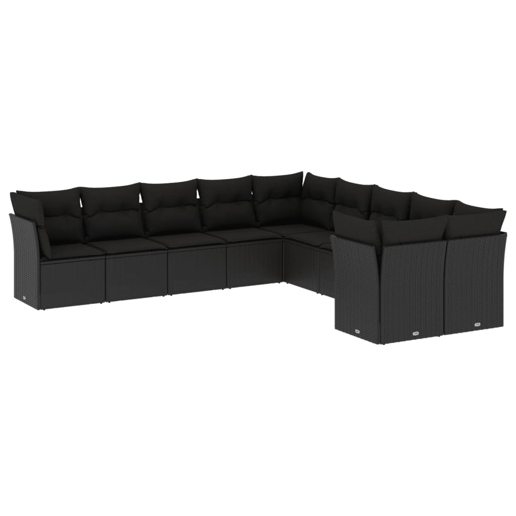 vidaXL Set canapele de grădină cu perne, 10 piese, negru, poliratan