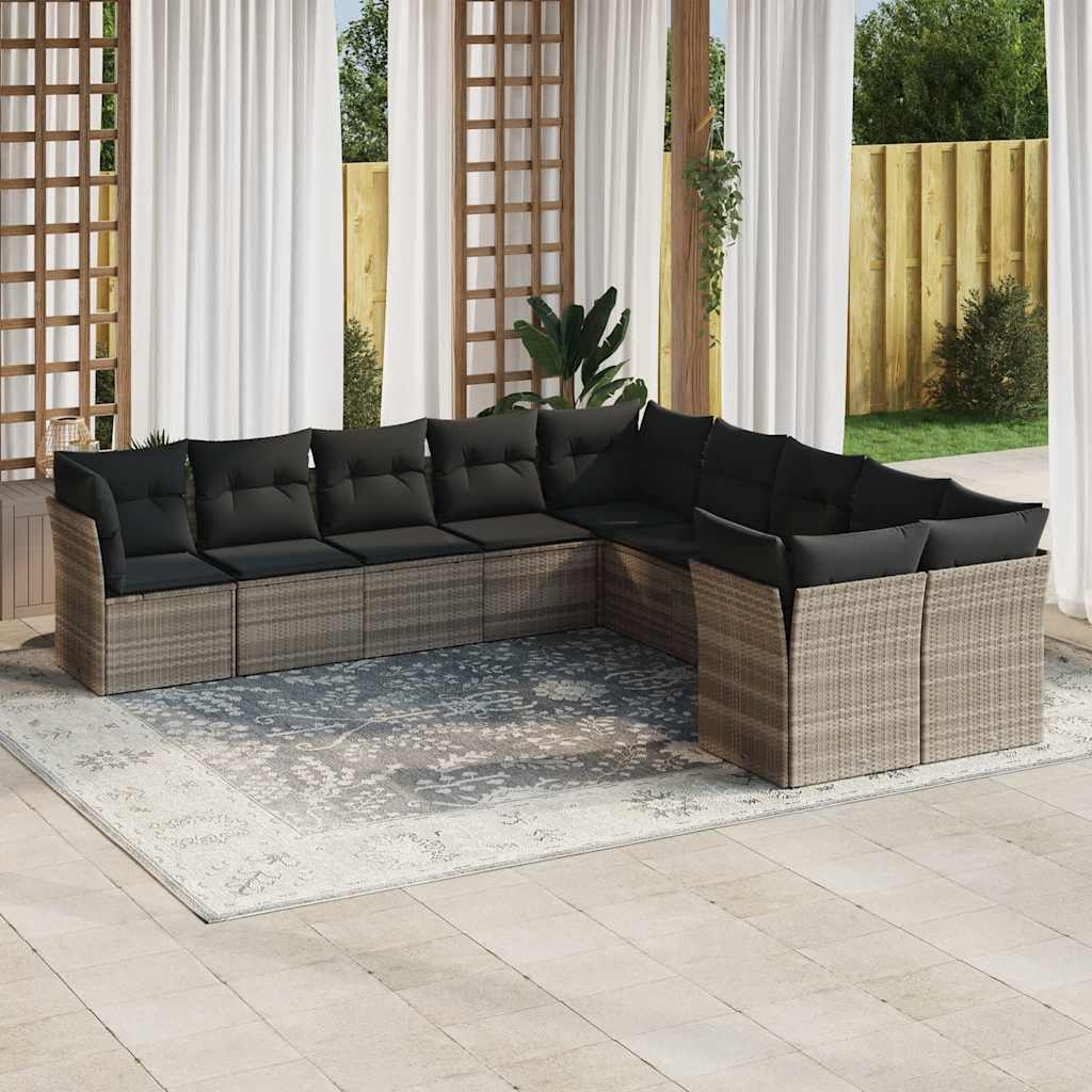 vidaXL Set canapele de grădină cu perne 10 piese gri deschis poliratan vidaXL Set canapele de grădină cu perne 10 piese gri deschis poliratan