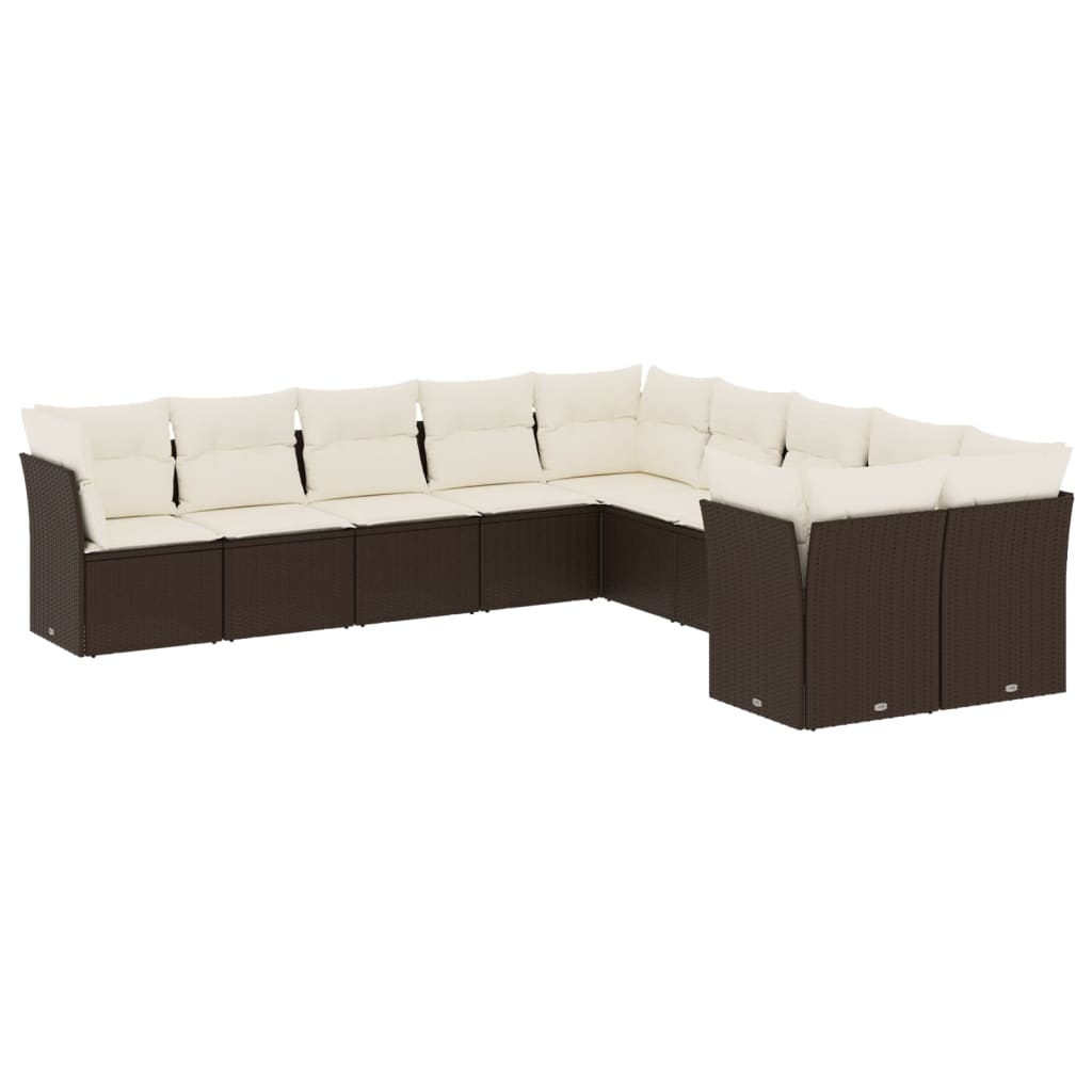 vidaXL Set canapele de grădină cu perne, 10 piese, maro, poliratan