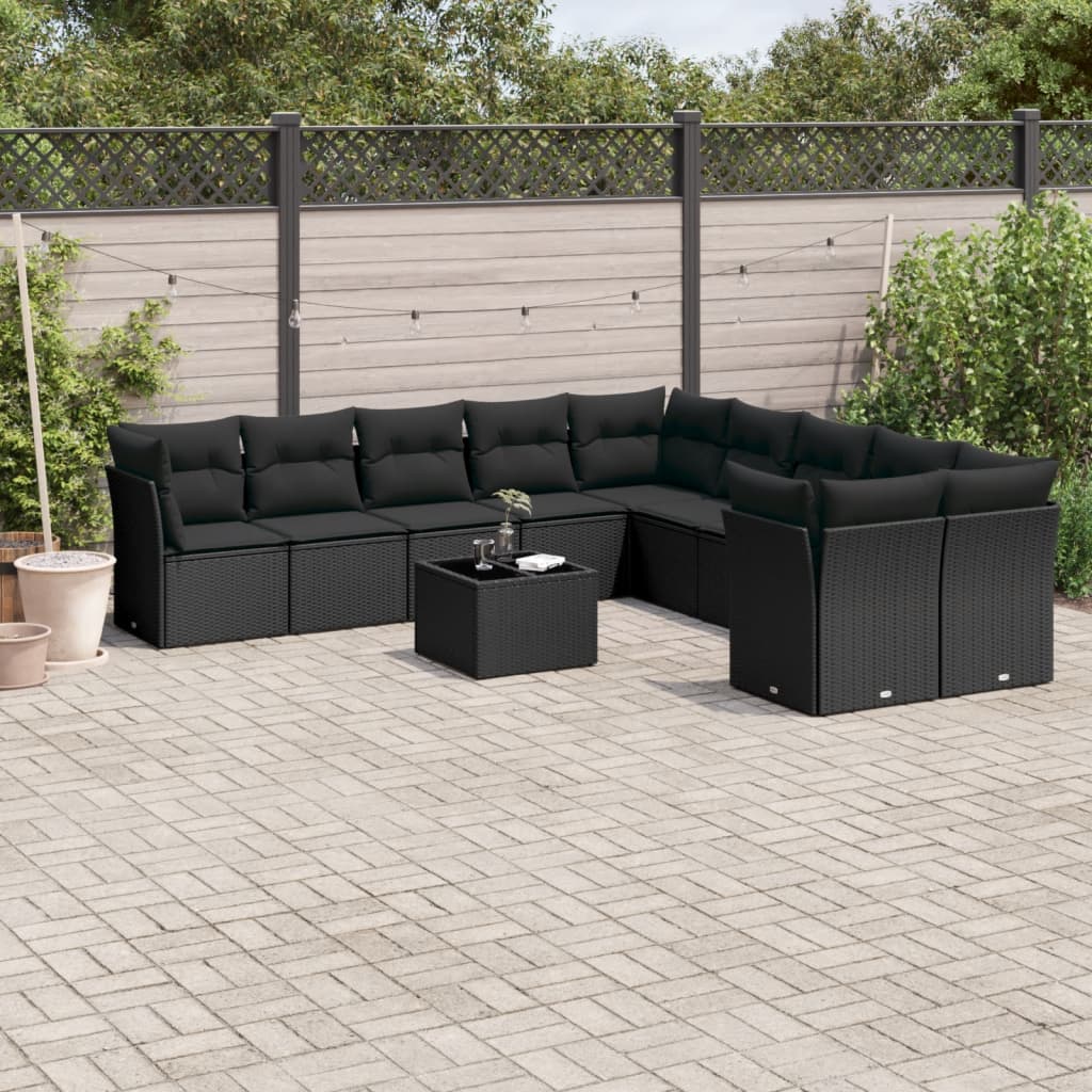 vidaXL Set canapele de grădină cu perne, 11 piese, negru, poliratan vidaXL Set canapele de grădină cu perne, 11 piese, negru, poliratan