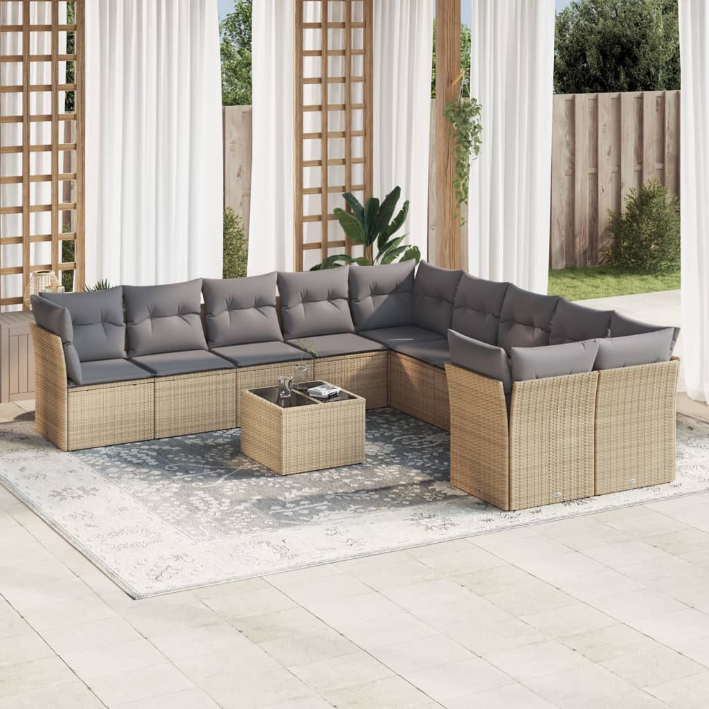vidaXL Set canapele de grădină cu perne, 11 piese, bej, poliratan vidaXL Set canapele de grădină cu perne, 11 piese, bej, poliratan