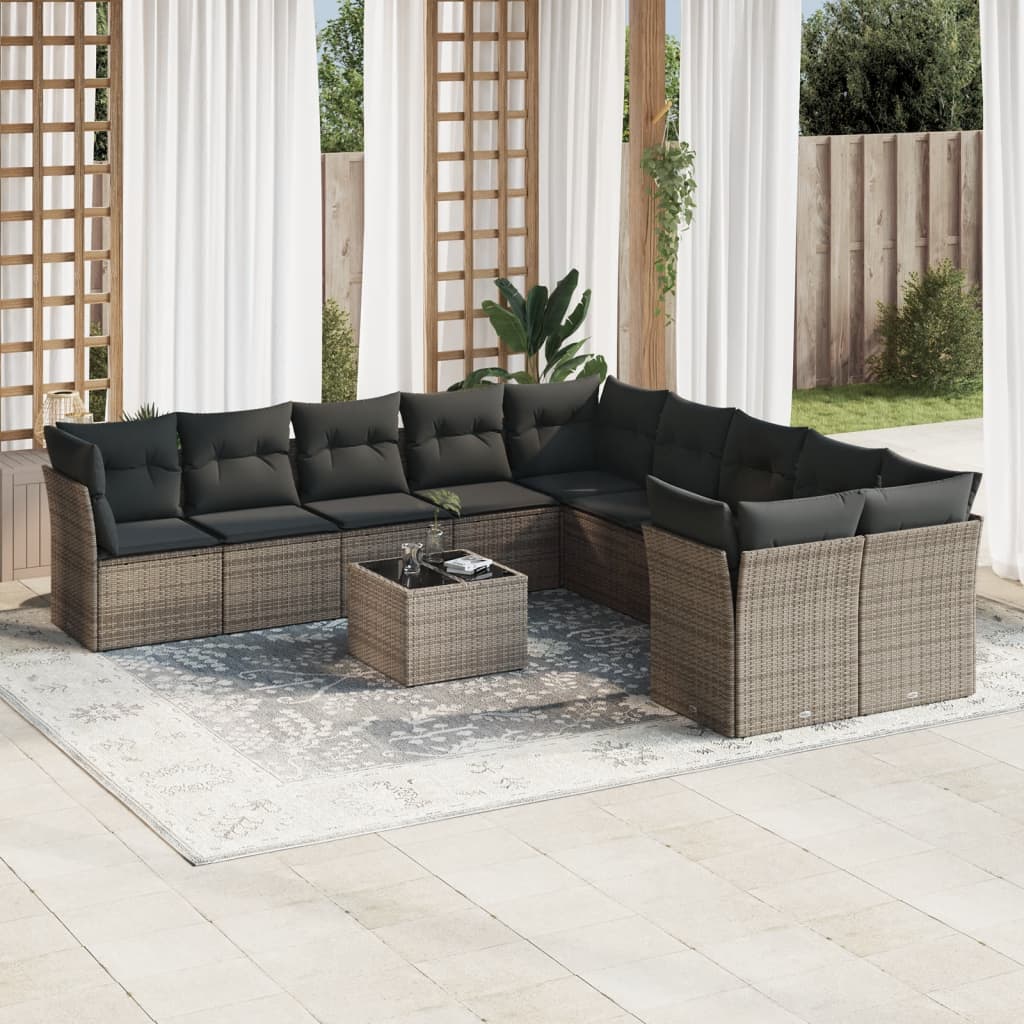 vidaXL Set canapele de grădină cu perne, 11 piese, gri, poliratan vidaXL Set canapele de grădină cu perne, 11 piese, gri, poliratan