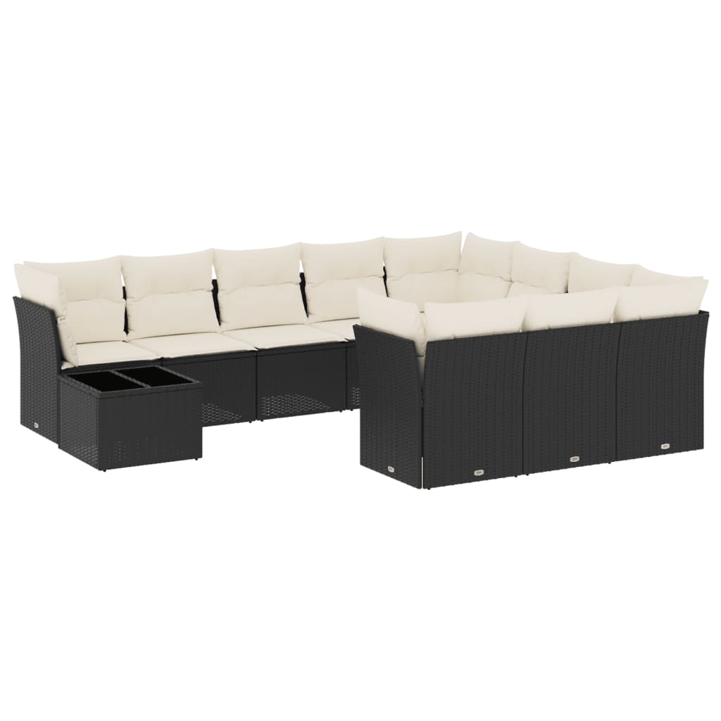 vidaXL Set canapele de grădină cu perne, 11 piese, negru, poliratan