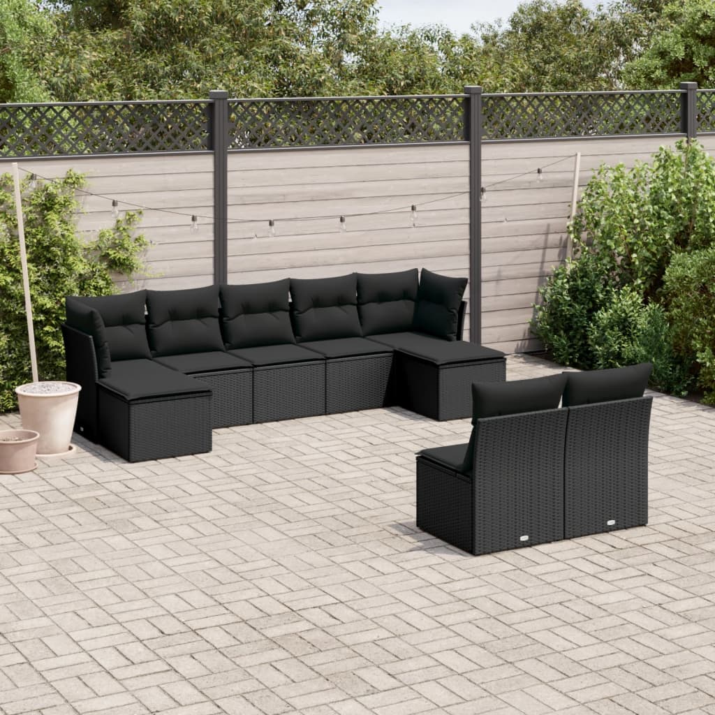 vidaXL Set mobilier de grădină cu perne, 9 piese, negru, poliratan vidaXL Set mobilier de grădină cu perne, 9 piese, negru, poliratan