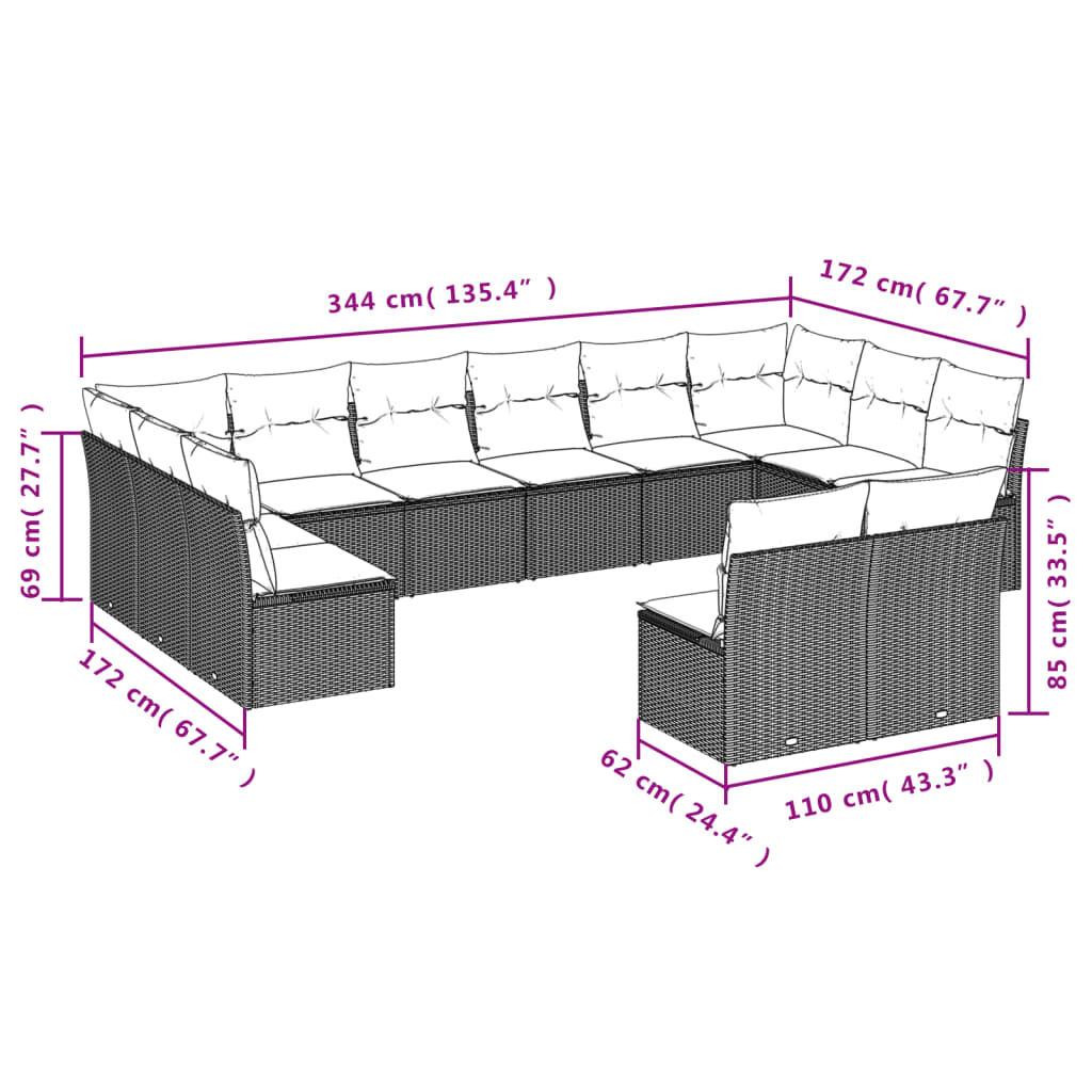 vidaXL Set mobilier de grădină cu perne, 9 piese, negru, poliratan