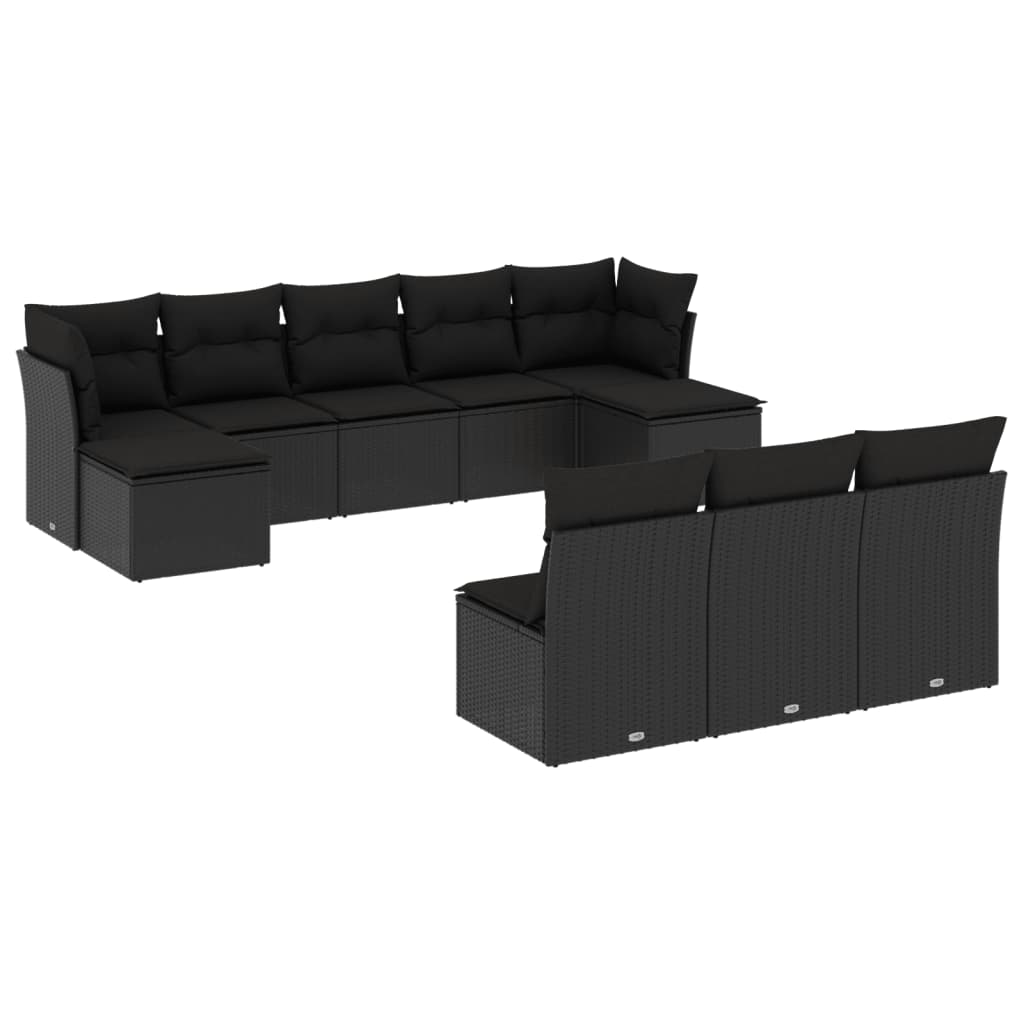 vidaXL Set canapele de grădină cu perne, 10 piese, negru, poliratan