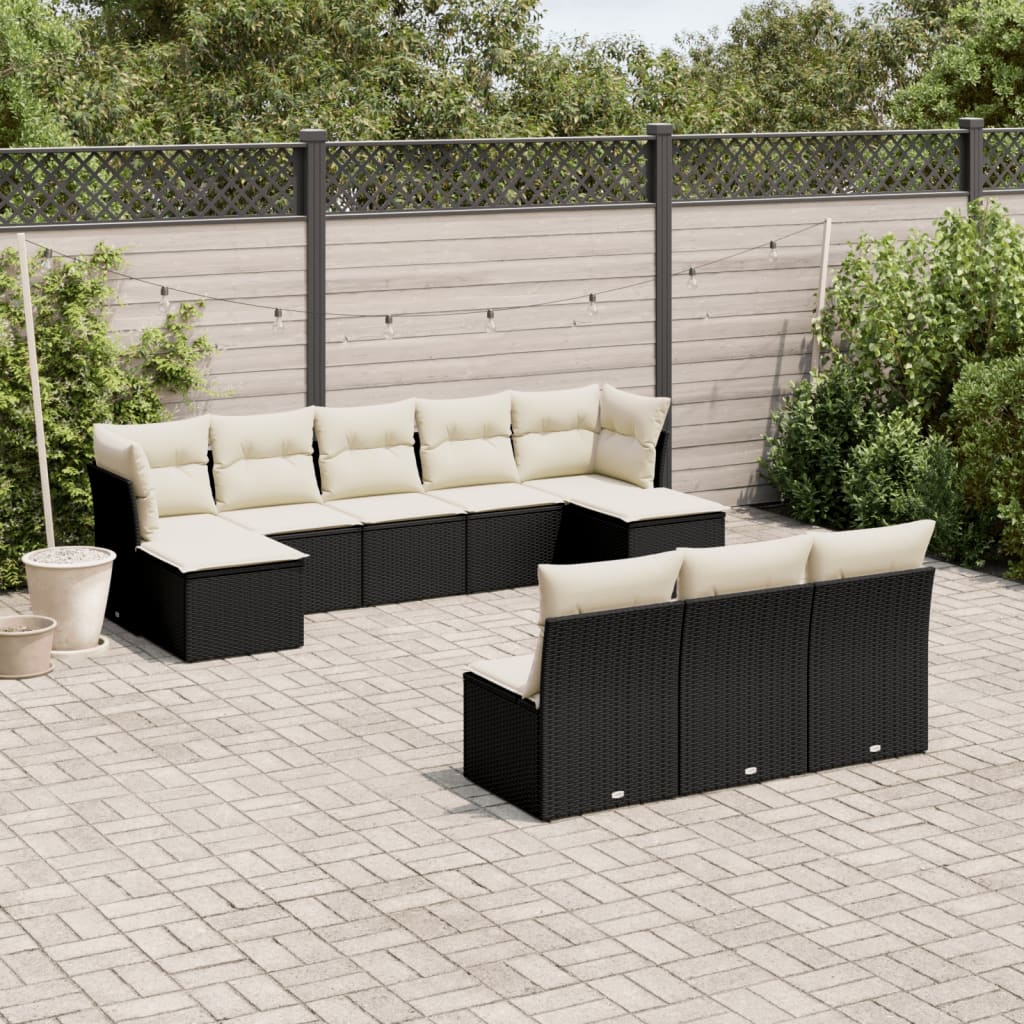 vidaXL Set canapele de grădină cu perne, 10 piese, negru, poliratan vidaXL Set canapele de grădină cu perne, 10 piese, negru, poliratan