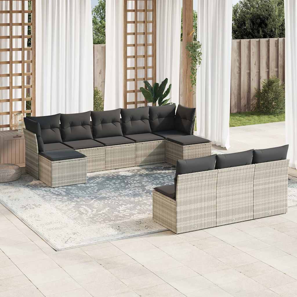 vidaXL Set canapele de grădină cu perne 10 piese gri deschis poliratan vidaXL Set canapele de grădină cu perne 10 piese gri deschis poliratan