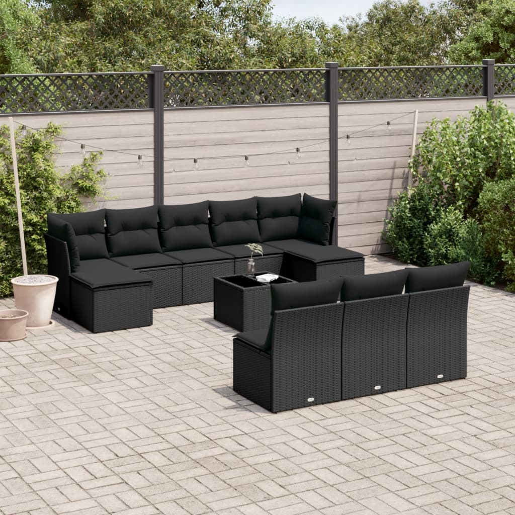 vidaXL Set canapele de grădină cu perne, 11 piese, negru, poliratan vidaXL Set canapele de grădină cu perne, 11 piese, negru, poliratan