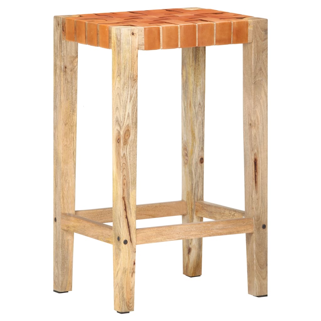vidaXL Scaune de bar, 2 buc., maro, 75 cm, piele naturală