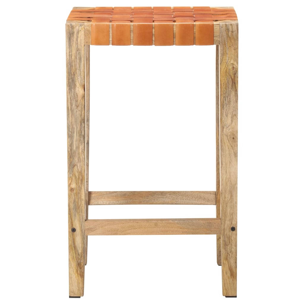 vidaXL Scaune de bar, 2 buc., maro, 75 cm, piele naturală