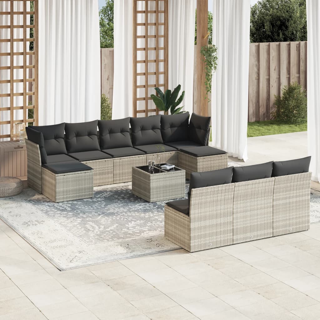 vidaXL Set canapele de grădină cu perne, 11 piese, gri, poliratan vidaXL Set canapele de grădină cu perne, 11 piese, gri, poliratan