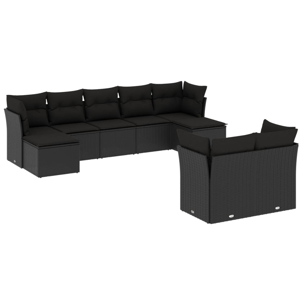 vidaXL Set mobilier de grădină cu perne, 9 piese, negru, poliratan