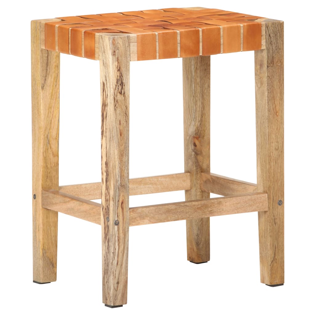 vidaXL Scaune de bar, 2 buc., maro, 60 cm, piele naturală
