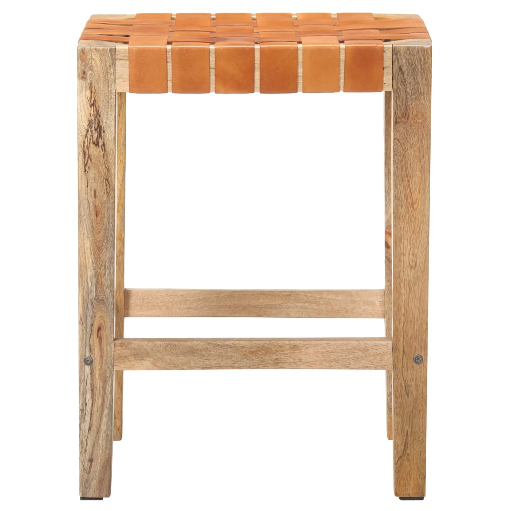 vidaXL Scaune de bar, 2 buc., maro, 60 cm, piele naturală
