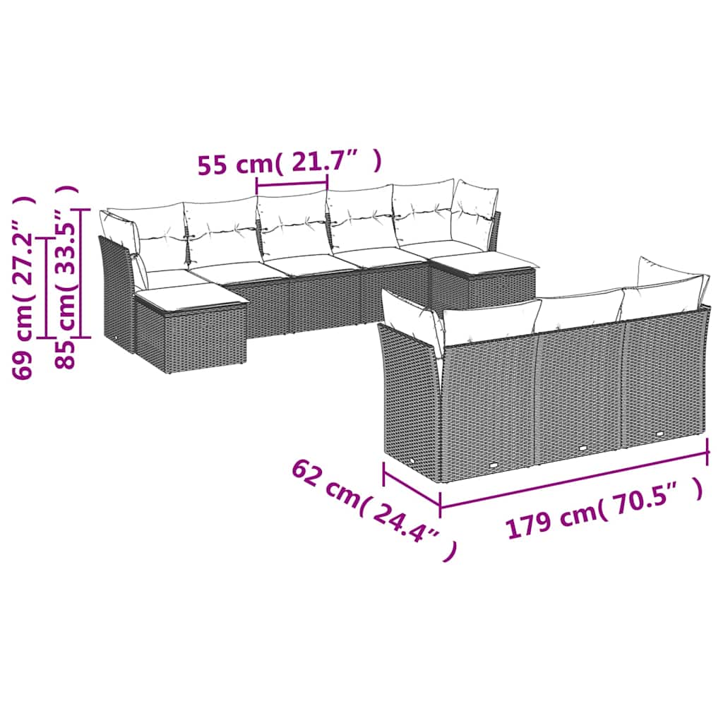 vidaXL Set canapele de grădină cu perne, 10 piese, maro, poliratan
