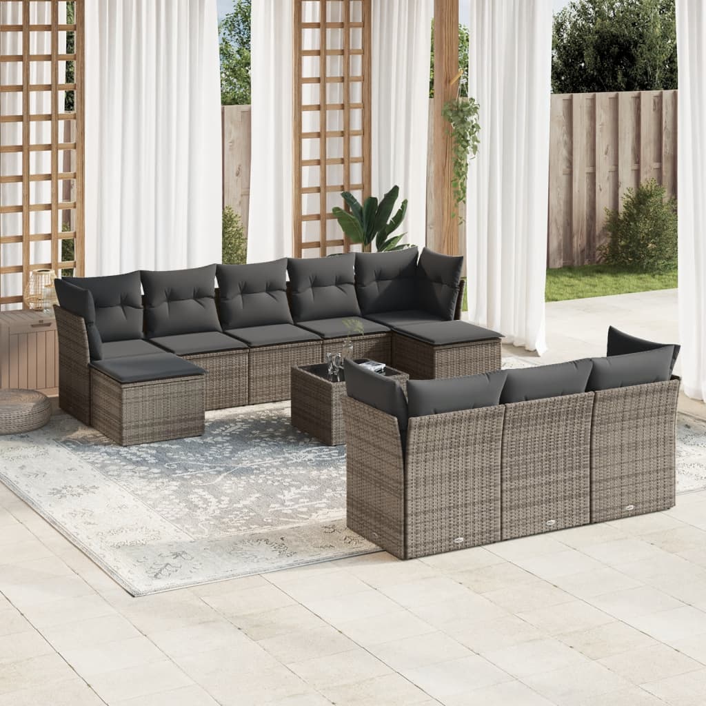 vidaXL Set canapele de grădină cu perne, 11 piese, gri, poliratan vidaXL Set canapele de grădină cu perne, 11 piese, gri, poliratan