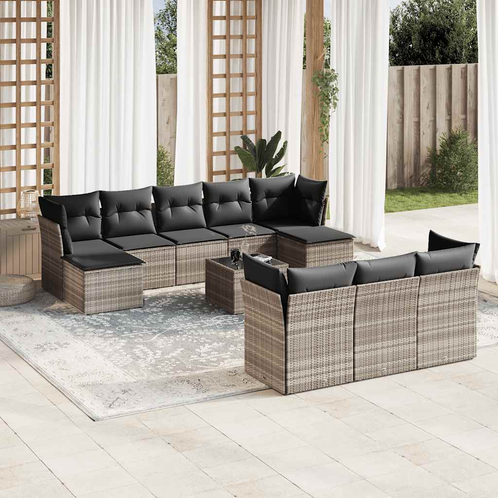 vidaXL Set canapele de grădină cu perne, 11 piese, gri, poliratan vidaXL Set canapele de grădină cu perne, 11 piese, gri, poliratan