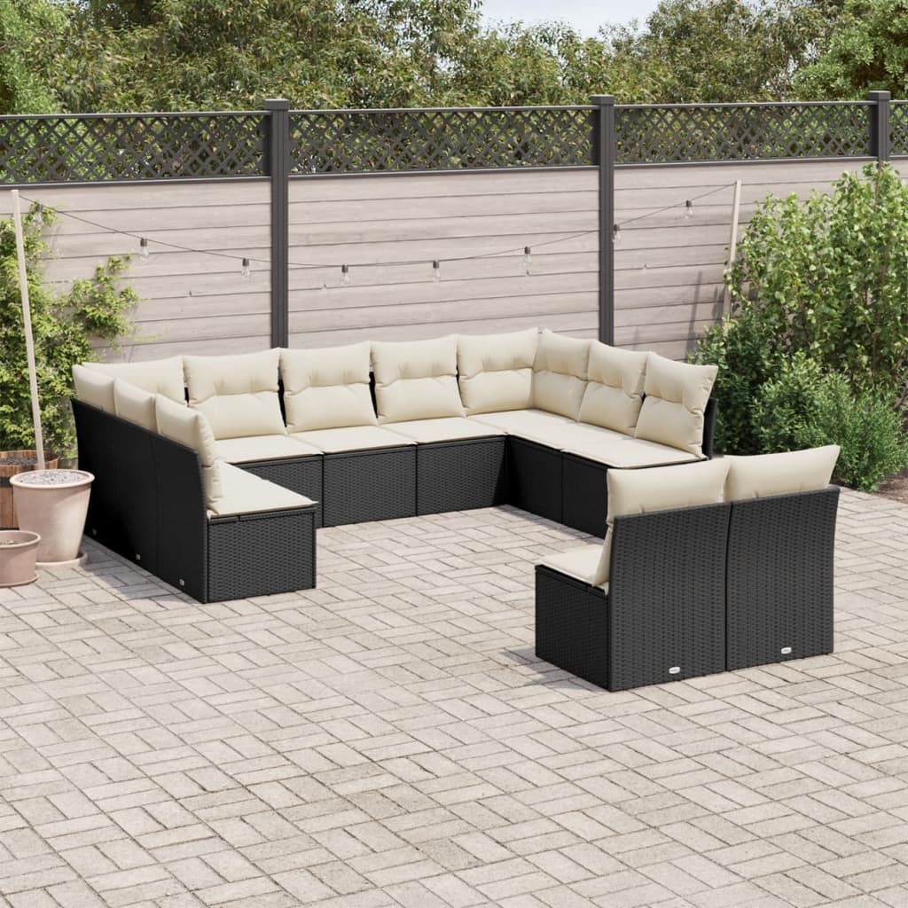 vidaXL Set canapele de grădină cu perne, 11 piese, negru, poliratan vidaXL Set canapele de grădină cu perne, 11 piese, negru, poliratan