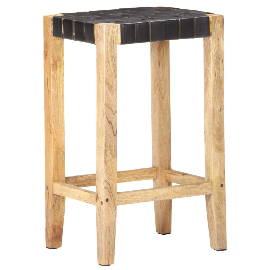 vidaXL Scaune de bar, 2 buc., negru, piele naturală, 75 cm vidaXL Scaune de bar, 2 buc., negru, piele naturală, 75 cm