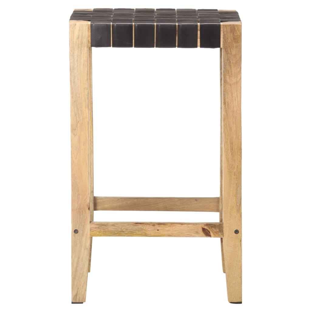 vidaXL Scaune de bar, 2 buc., negru, piele naturală, 75 cm vidaXL Scaune de bar, 2 buc., negru, piele naturală, 75 cm