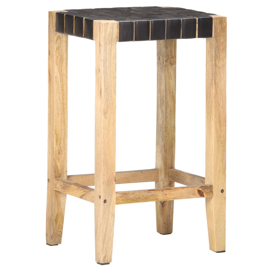 vidaXL Scaune de bar, 2 buc., negru, piele naturală, 75 cm vidaXL Scaune de bar, 2 buc., negru, piele naturală, 75 cm