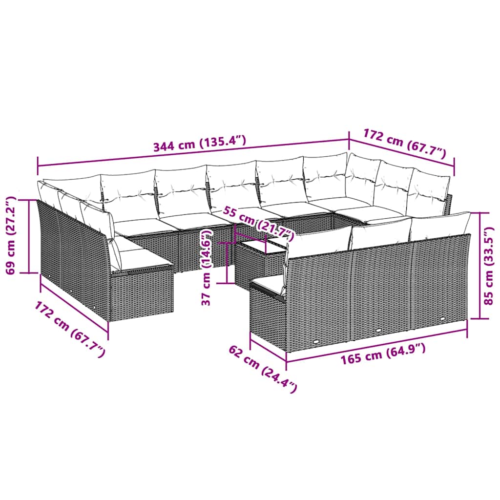 vidaXL Set mobilier de grădină cu perne,14 piesegri deschis, poliratan