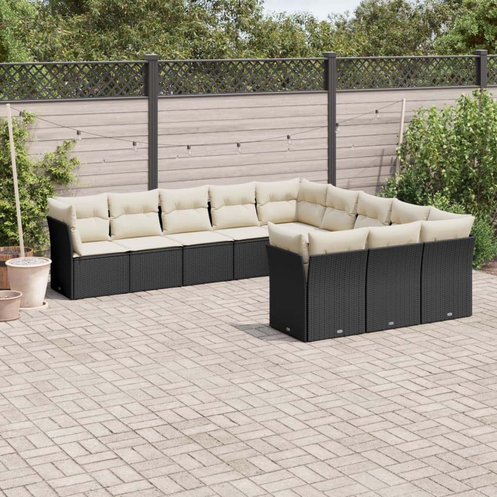 vidaXL Set canapele de grădină cu perne, 11 piese, negru, poliratan vidaXL Set canapele de grădină cu perne, 11 piese, negru, poliratan