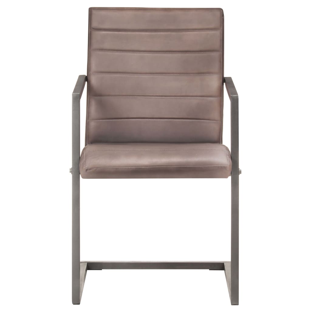 vidaXL Scaune de bucătărie cantilever, 2 buc., maro, piele naturală