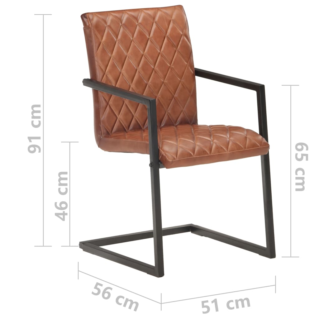 vidaXL Scaune de bucătărie cantilever, 2 buc., maro, piele naturală vidaXL Scaune de bucătărie cantilever, 2 buc., maro, piele naturală