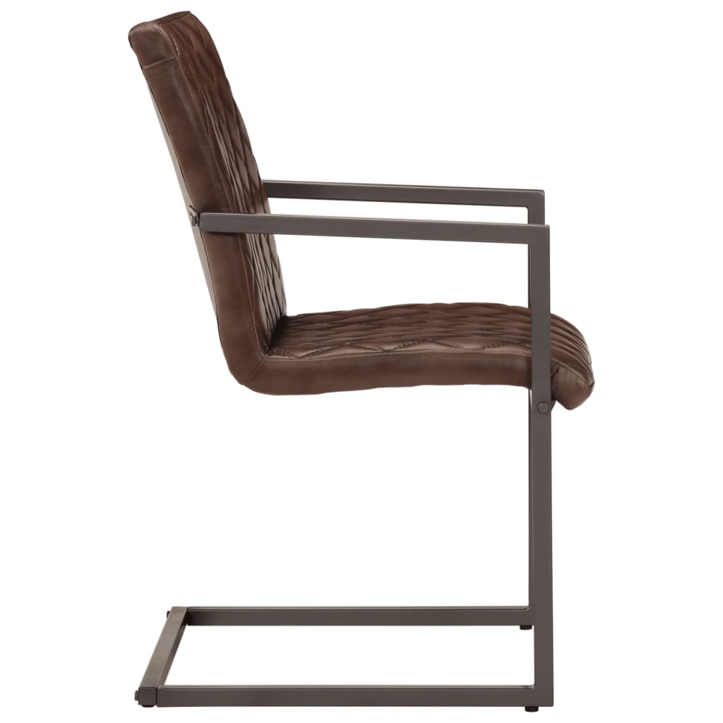 vidaXL Scaune de bucătărie cantilever, 2 buc., maro, piele naturală