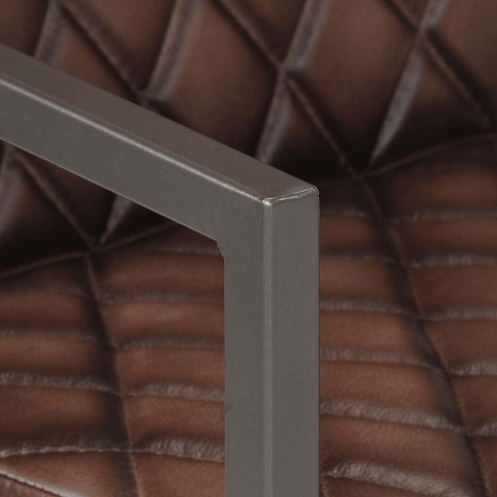 vidaXL Scaune de bucătărie cantilever, 2 buc., maro, piele naturală