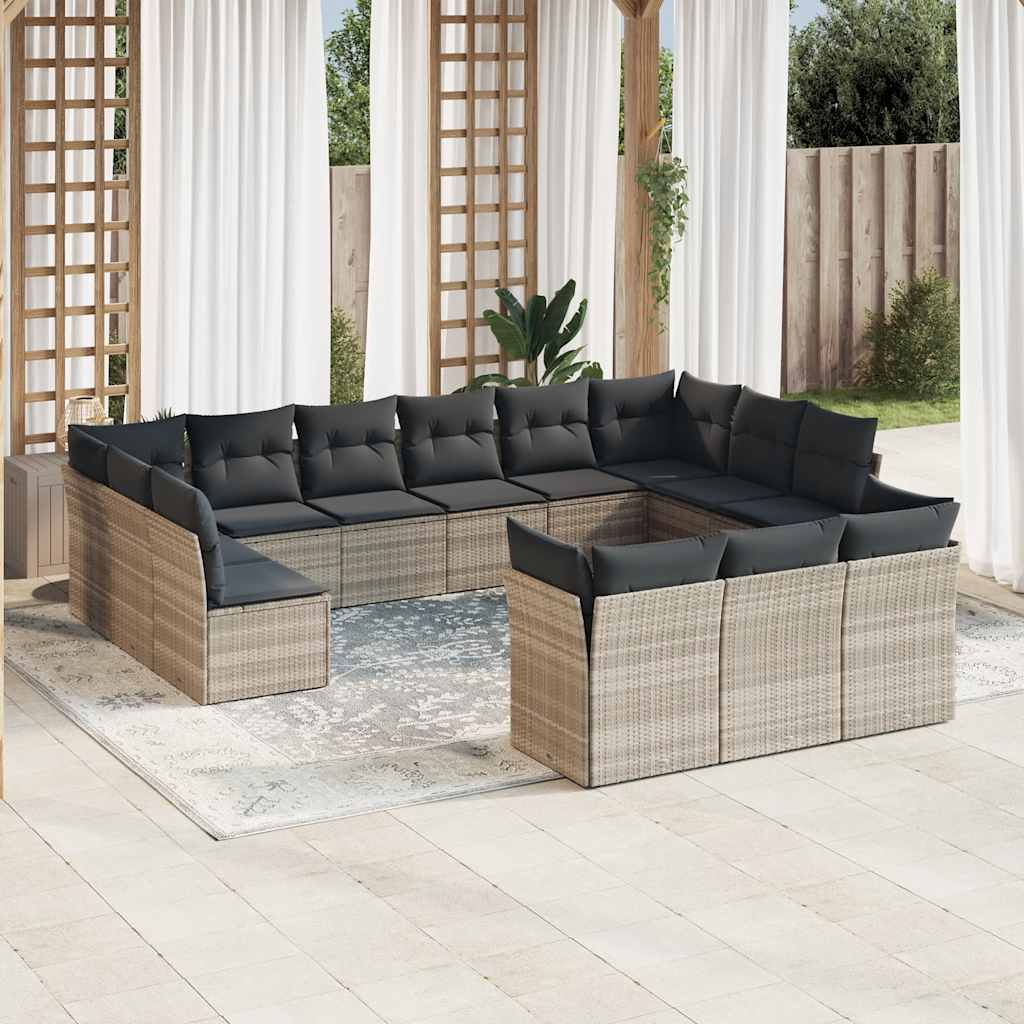 vidaXL Set canapele de grădină cu perne, 13piese gri deschis poliratan vidaXL Set canapele de grădină cu perne, 13piese gri deschis poliratan