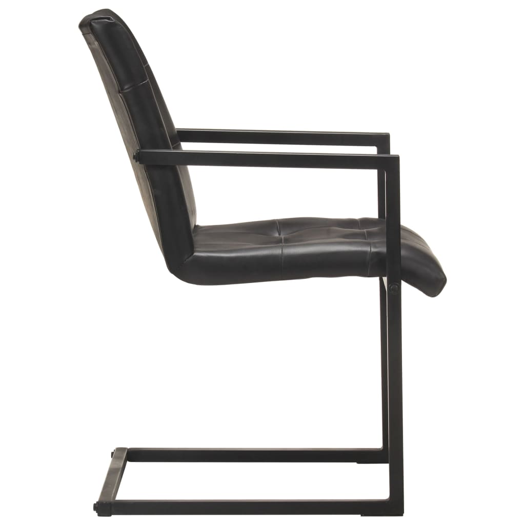 vidaXL Scaune de bucătărie cantilever, 2 buc., negru, piele naturală
