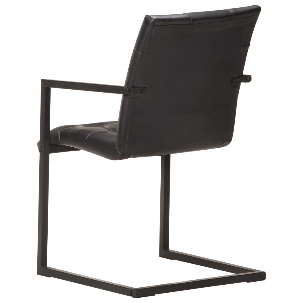 vidaXL Scaune de bucătărie cantilever, 2 buc., negru, piele naturală