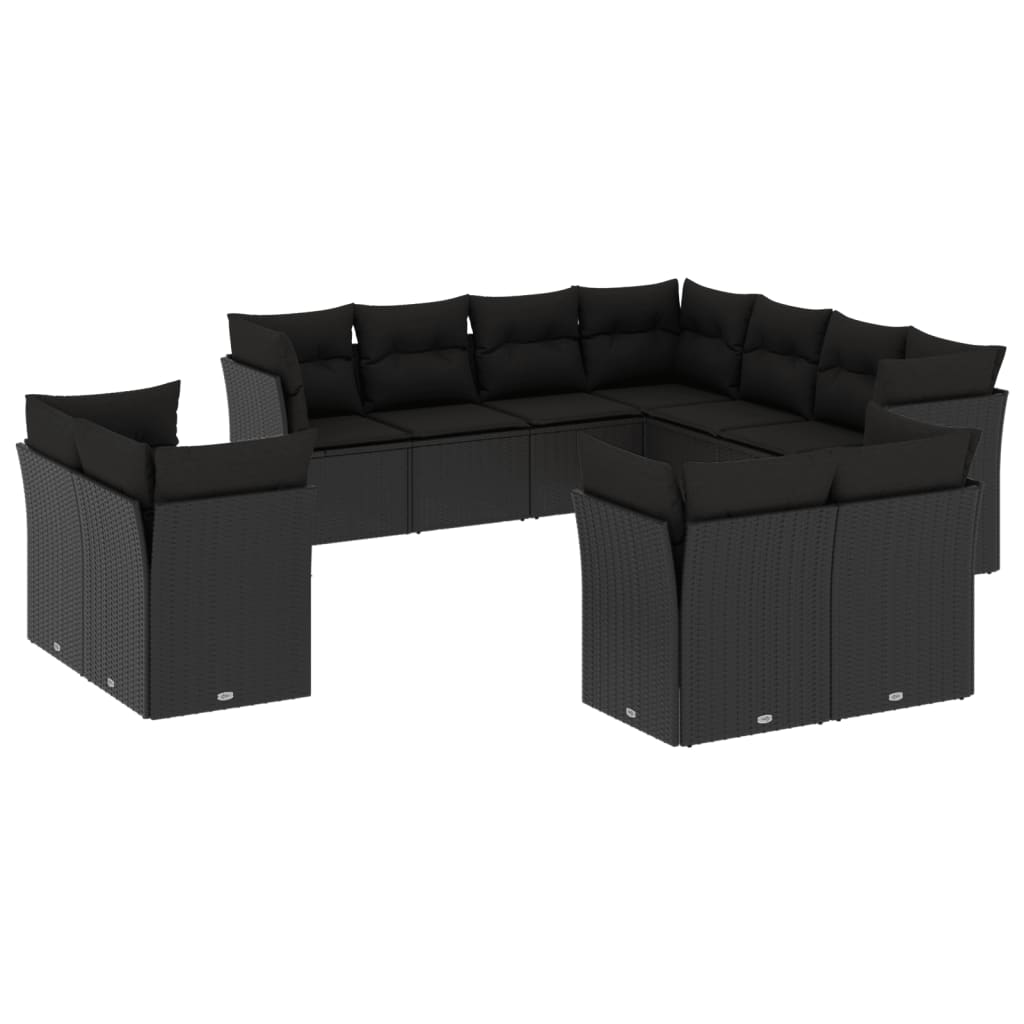 vidaXL Set canapele de grădină cu perne, 11 piese, negru, poliratan vidaXL Set canapele de grădină cu perne, 11 piese, negru, poliratan