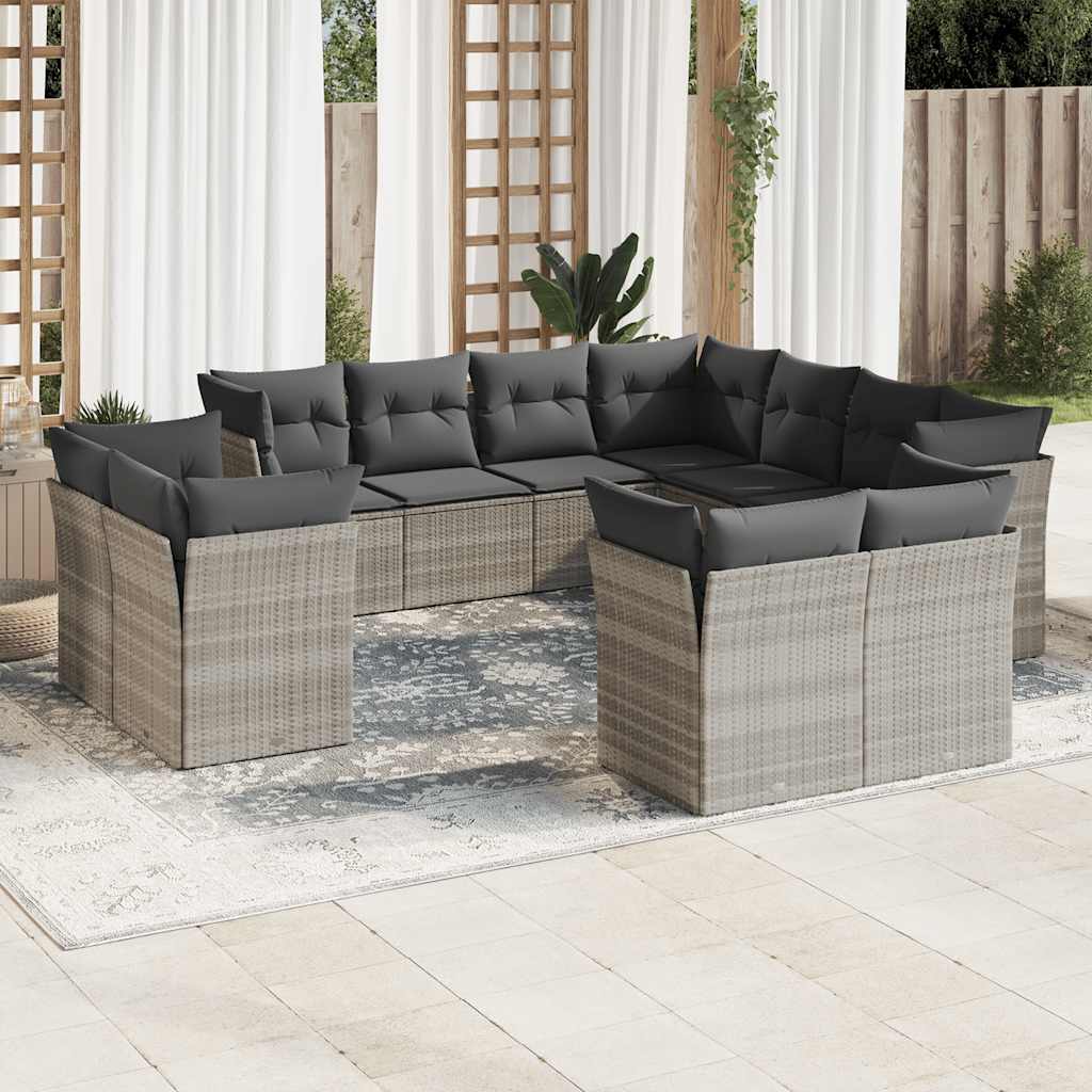 vidaXL Set canapele de grădină cu perne, 11 piese, gri, poliratan vidaXL Set canapele de grădină cu perne, 11 piese, gri, poliratan
